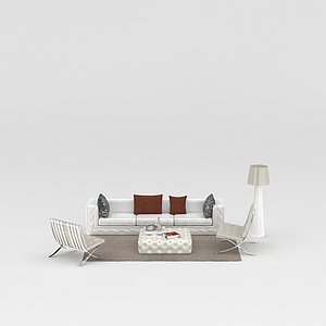 美式软包布艺休闲沙发茶几组合3d模型