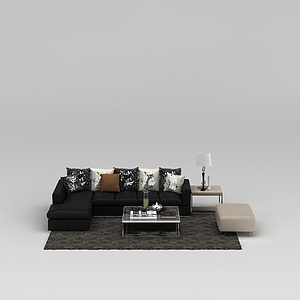现代黑色布艺沙发茶几组合3d模型