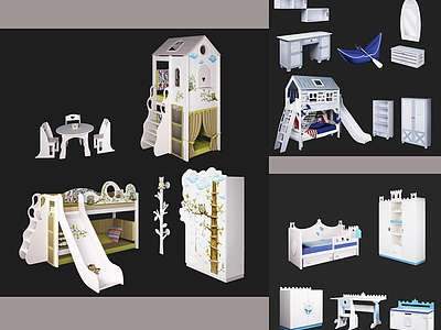 精品儿童卧室家具四件套3d模型3d模型
