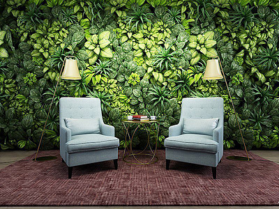 时尚沙发椅植物墙3d模型3d模型