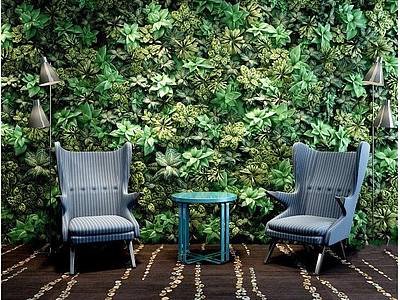 个性沙发茶几植物墙组合3d模型3d模型