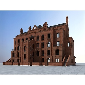 美式褐石建筑3d模型
