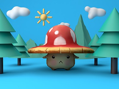 C4D卡通蘑菇模型