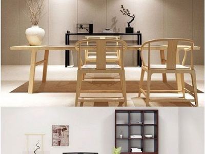 新中式原木桌椅组合3d模型3d模型
