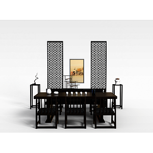中式餐桌椅餐边几组合3d模型