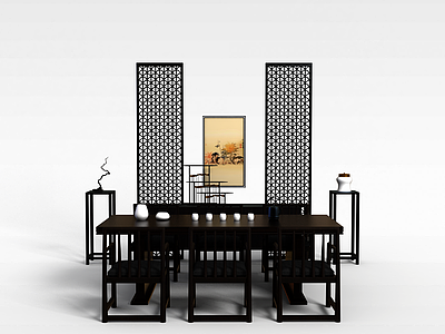 中式餐桌椅餐边几组合3d模型3d模型
