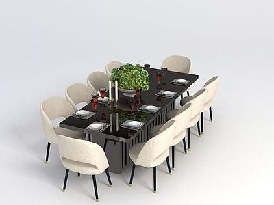 多人餐桌椅3d模型3d模型