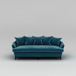 蓝色长沙发3d模型
