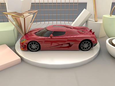 C4D红色跑车模型