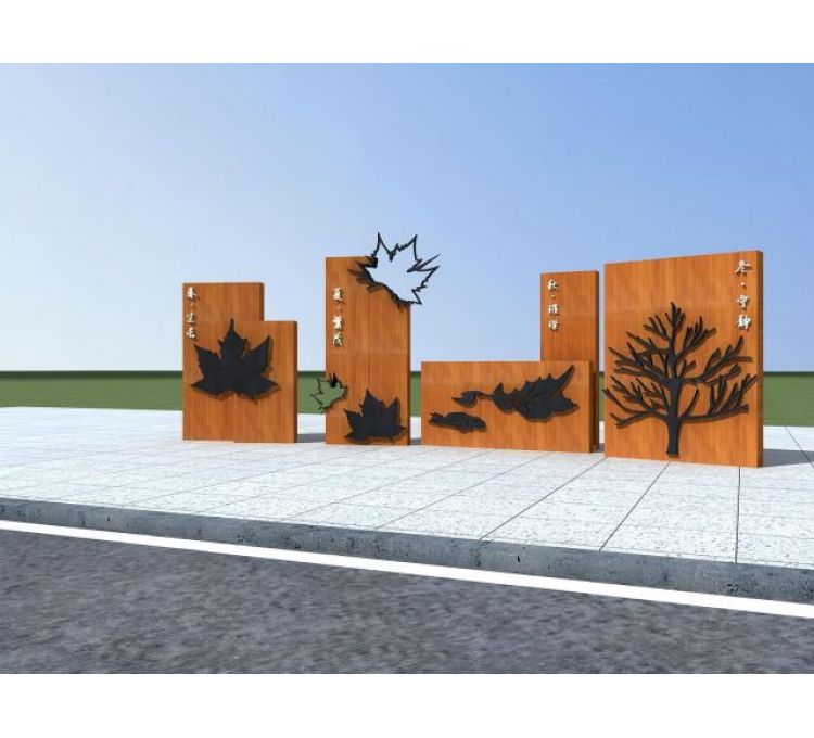 3d公园枫叶景墙模型