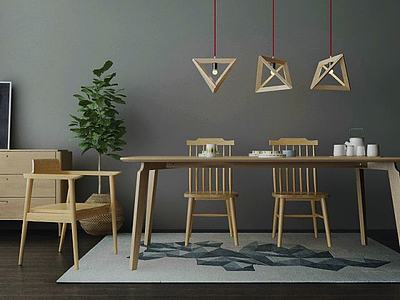 新中式实木餐桌椅组合3d模型3d模型