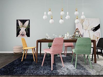 北欧餐桌椅装饰画组合3d模型3d模型