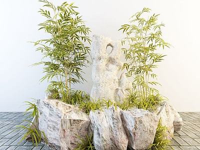 竹子石头景观小品3d模型3d模型