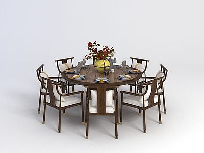 中式圆餐桌椅组合3d模型3d模型