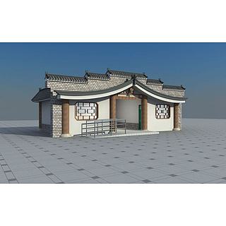 3d仿古中式砖瓦门头模型下载