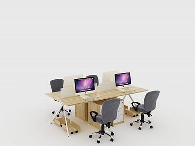 原木色现代屏风职员桌3d模型3d模型