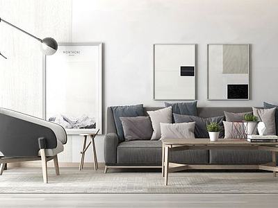 简约灰色沙发茶几组合3d模型3d模型