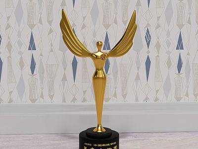 金属雕塑天使人物奖杯3d模型3d模型