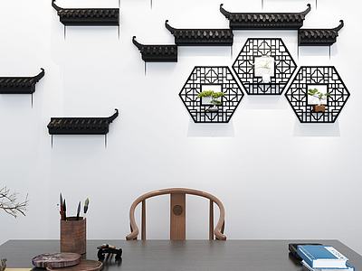 中式书房背景墙马头墙3d模型3d模型