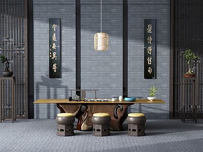 中式泡茶桌椅子3d模型3d模型