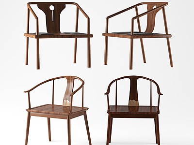 新中式实木圈椅组合3d模型3d模型