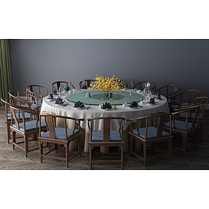 中式餐桌餐桌椅圆桌3d模型