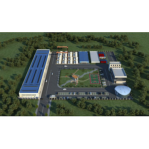 现代化工厂厂房鸟瞰规划3d模型