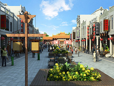 中式商业街3d模型
