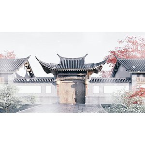 中式大门丽江风格建筑3d模型