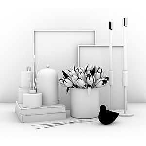 花卉花瓶蜡烛台装饰画摆件3d模型