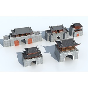 传统中式古城楼古建城门3d模型