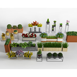 户外绿植盆栽花箱花坛3d模型