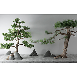 新中式松树假山3d模型