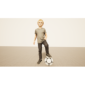 黄头发踢足球小男孩3d模型