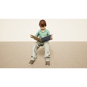 坐姿看书小男孩3d模型
