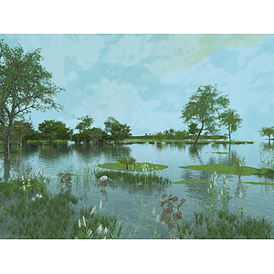 滨水湖泊景观3d模型