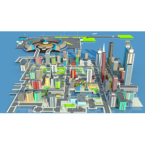 现代卡通城市鸟瞰3d模型
