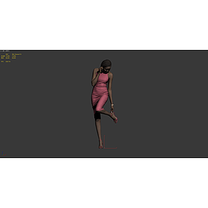 粉色连衣裙黑人女人3d模型