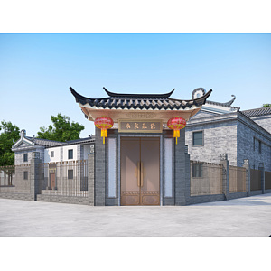 中式别墅入口大门3d模型