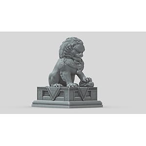 中式雕塑石雕石狮子景观3d模型