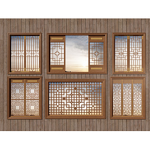 中式镂空木质仿古花窗3d模型