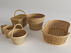 编织竹篮竹筐模型