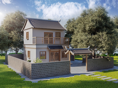中式独栋别墅模型3d模型