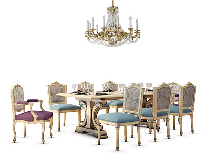 古典欧式法式餐桌椅组合模型3d模型