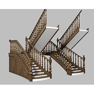 简欧实木楼梯3d模型
