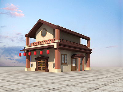 新中式建筑饭店模型3d模型