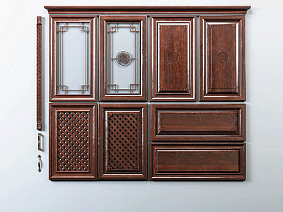 新中式风格实木柜门线条模型3d模型