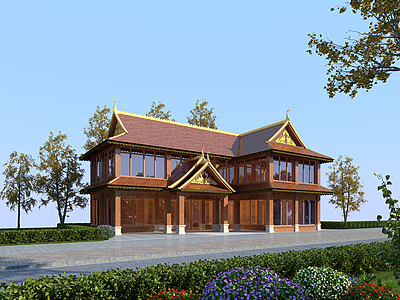 东南亚风格建筑酒店模型3d模型