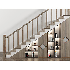 新中式楼梯储物柜3d模型