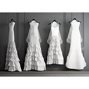 现代服饰箱包白色婚纱3d模型